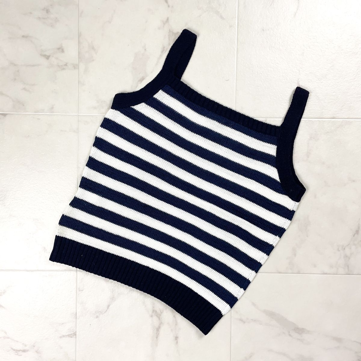 美品 Rene ルネ ボーダーニットキャミソール ビスチェ トップス レディース ネイビー 紺 サイズ38*CD1301拍卖