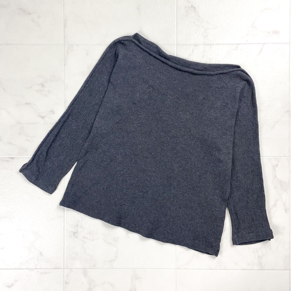 JURGENLEHC ヨーガンレール ボートネックカットソー 七分袖 トップス レディース ダークグレー サイズM*CD1339拍卖