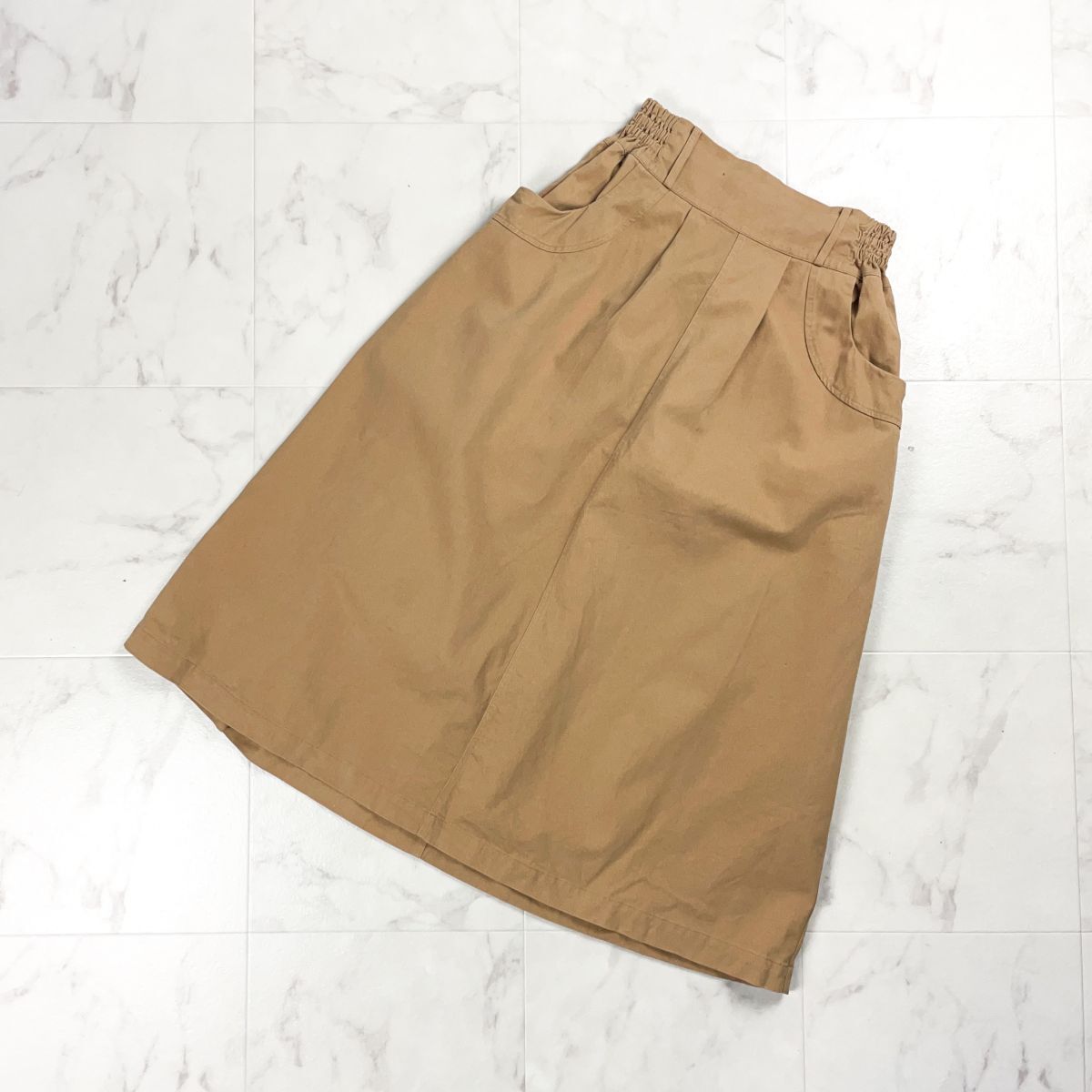 n'Or LABEL ノアール ロングフレアチノスカート コットン ポケット付 ハイウエスト ロング丈 ベージュ サイズF*CD320拍卖