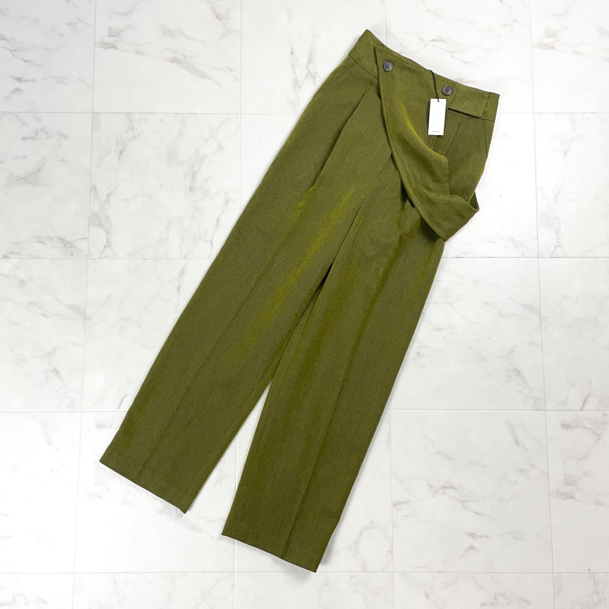 新品未使用 Link-寄り道- リンク タックワイドパンツ ボトムス レディース グリーン 緑 サイズM*CD648拍卖