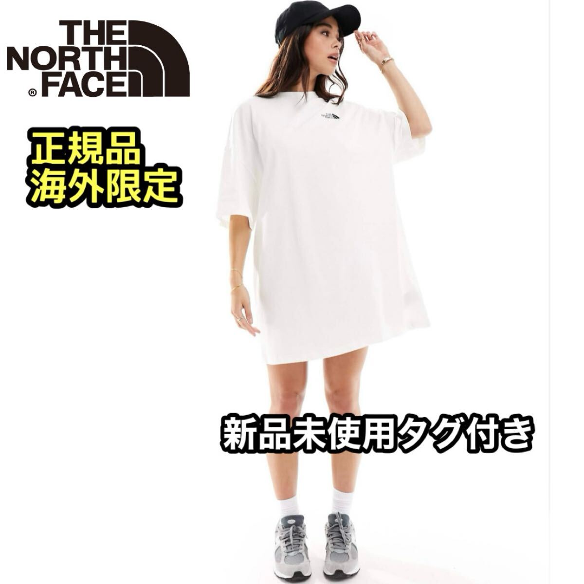 THE NORTH FACE Tシャツ ワンピース ロング 半袖 ホワイト ロゴ ノースフェイス 海外限定 正規品拍卖