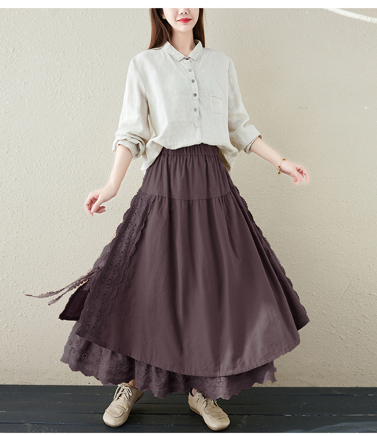 同梱1万円送料無料■M-2XLサイズ■今季 レース 切り替え スカート 刺繍り レディース ボトムス ロングスカート ロング丈おしゃれ★コーヒー拍卖