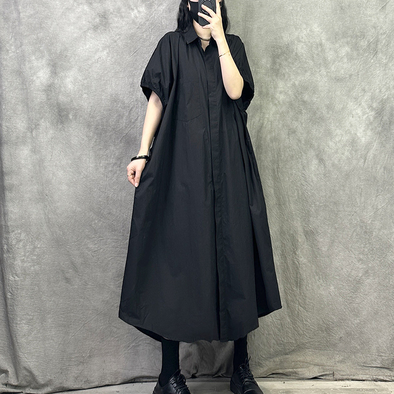 同梱1万円送料無料■上質 ロングワンピース 大きいサイズ 体型カバー ゆったり着痩せ オシャレ シャツ ロングワンピース高級感 ■ブラック拍卖