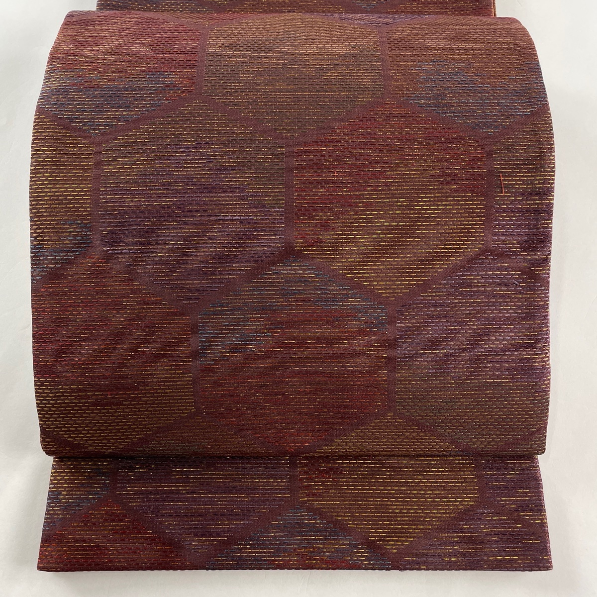 袋帯 美品 秀品 証紙 宝彩 亀甲 箔 小豆色 六通 正絹 【中古】拍卖