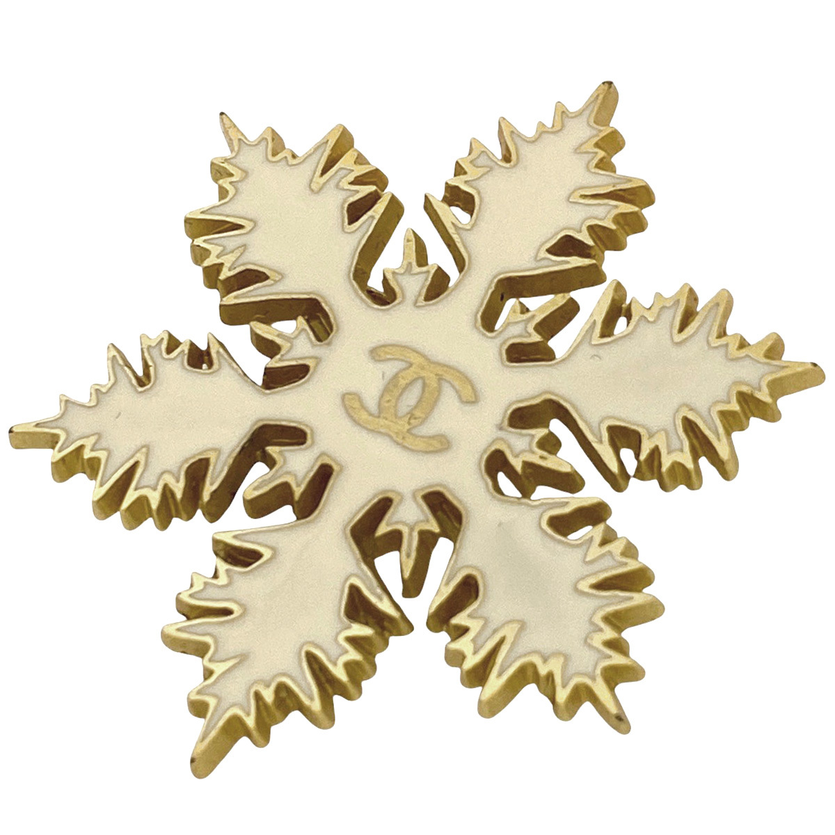 シャネル CHANEL ココマーク ブローチ スノーフレーク 雪の結晶 ブローチ GP ホワイト ゴールド レディース 【中古】拍卖