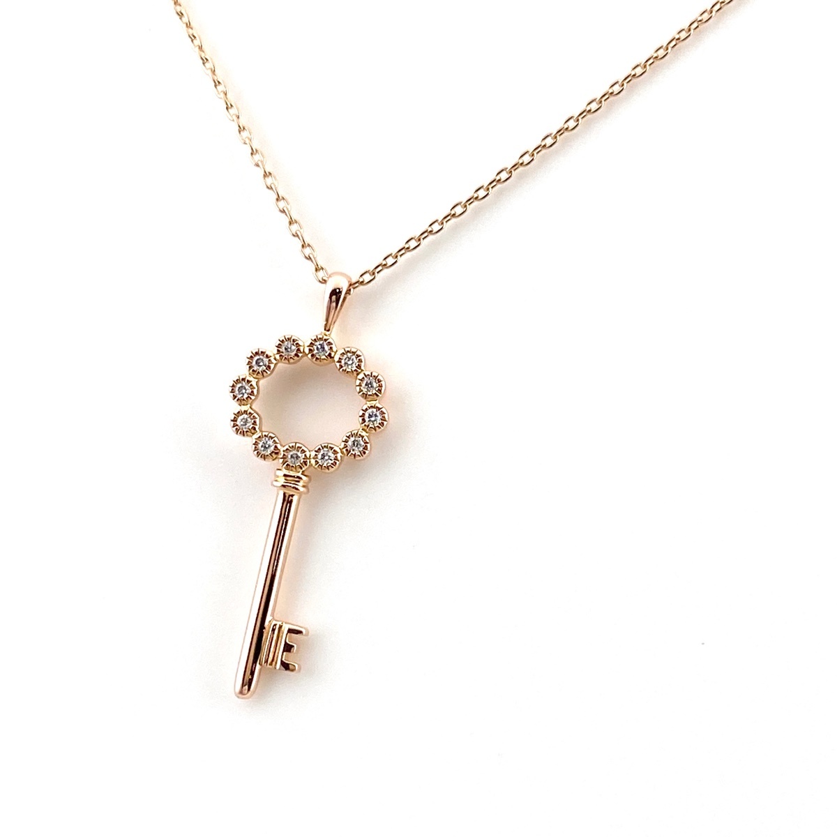 【在庫一掃】 ポンテヴェキオ キーモチーフ デザインネックレス PG ピンクゴールド ペンダント メレダイヤ 鍵 K18 ダイヤ 中古拍卖
