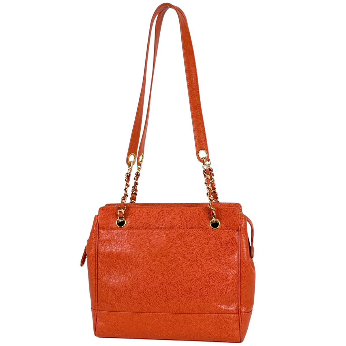 シャネル CHANEL トリプルココマーク チェーン トートバッグ ショルダーバッグ トートバッグ キャビアスキン オレンジ レディース 【中古】拍卖