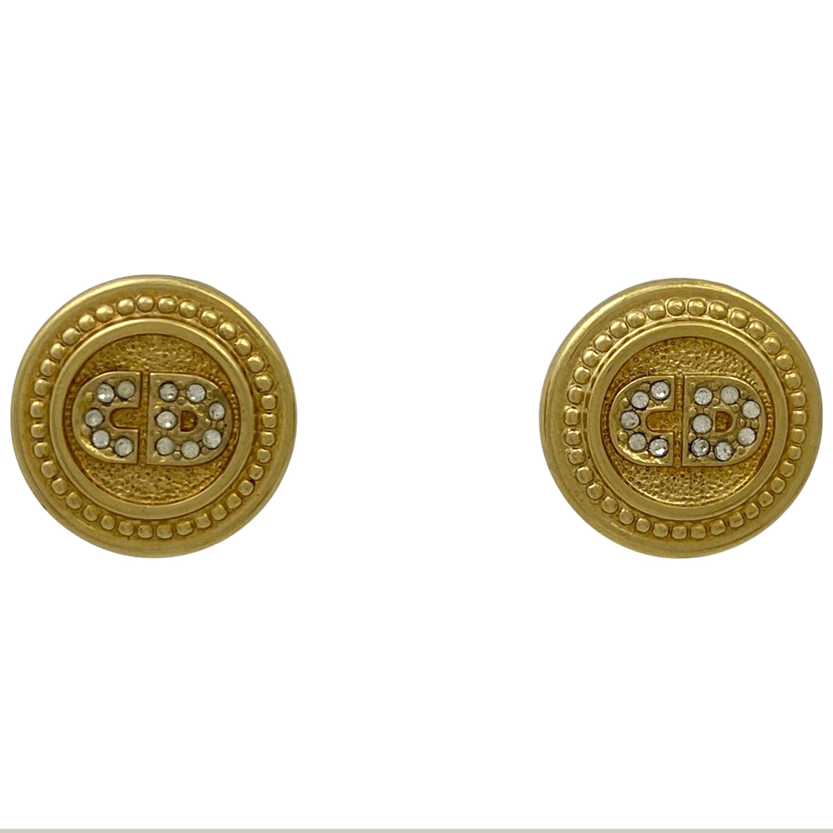 クリスチャンディオール Christian Dior ロゴ ラインストーン イヤリング ラウンド CD イヤリング GP ゴールド レディース 【中古】拍卖