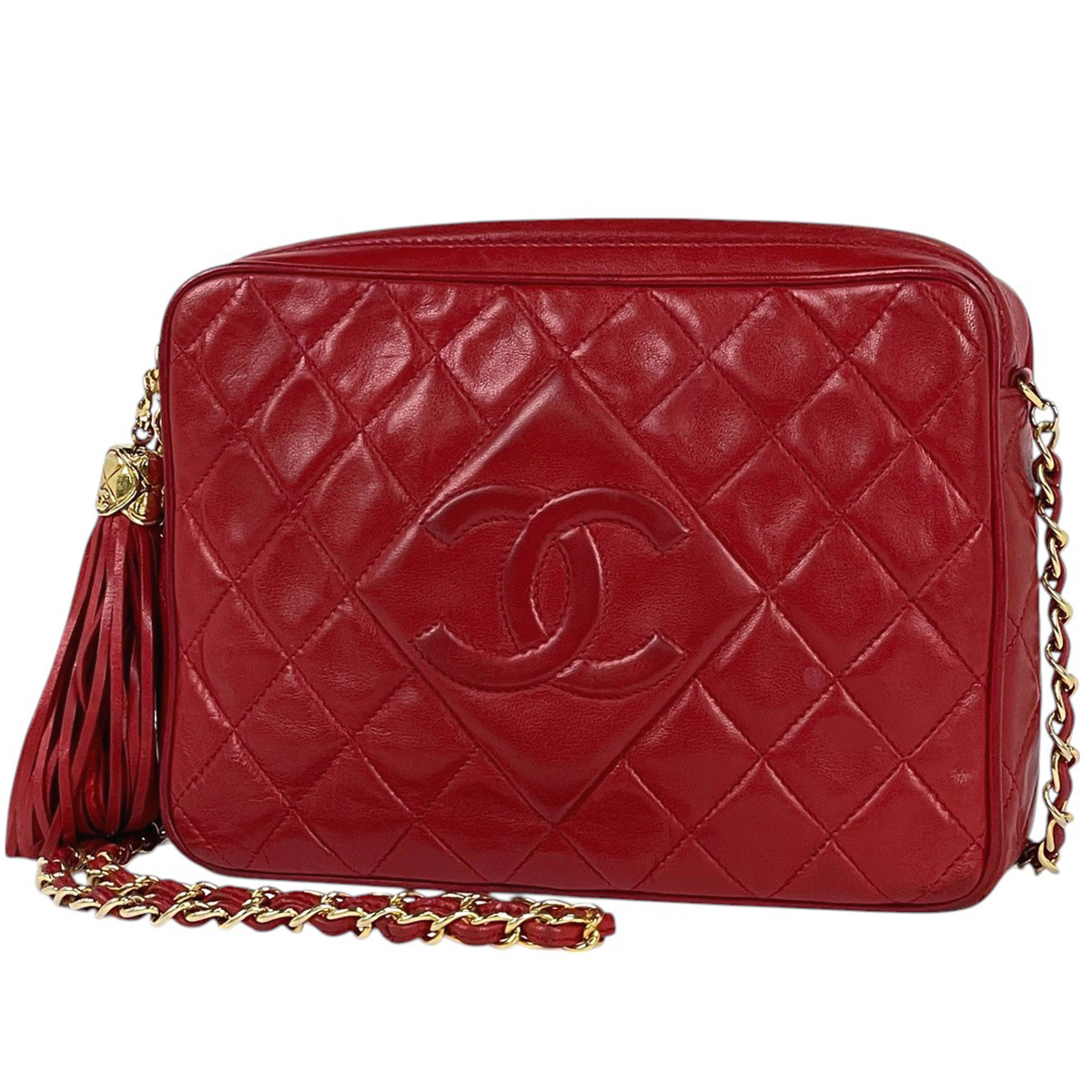 シャネル CHANEL ココマーク チェーン ショルダーバッグ フリンジ マトラッセ ショルダーバッグ レザー レッド レディース 【中古】拍卖