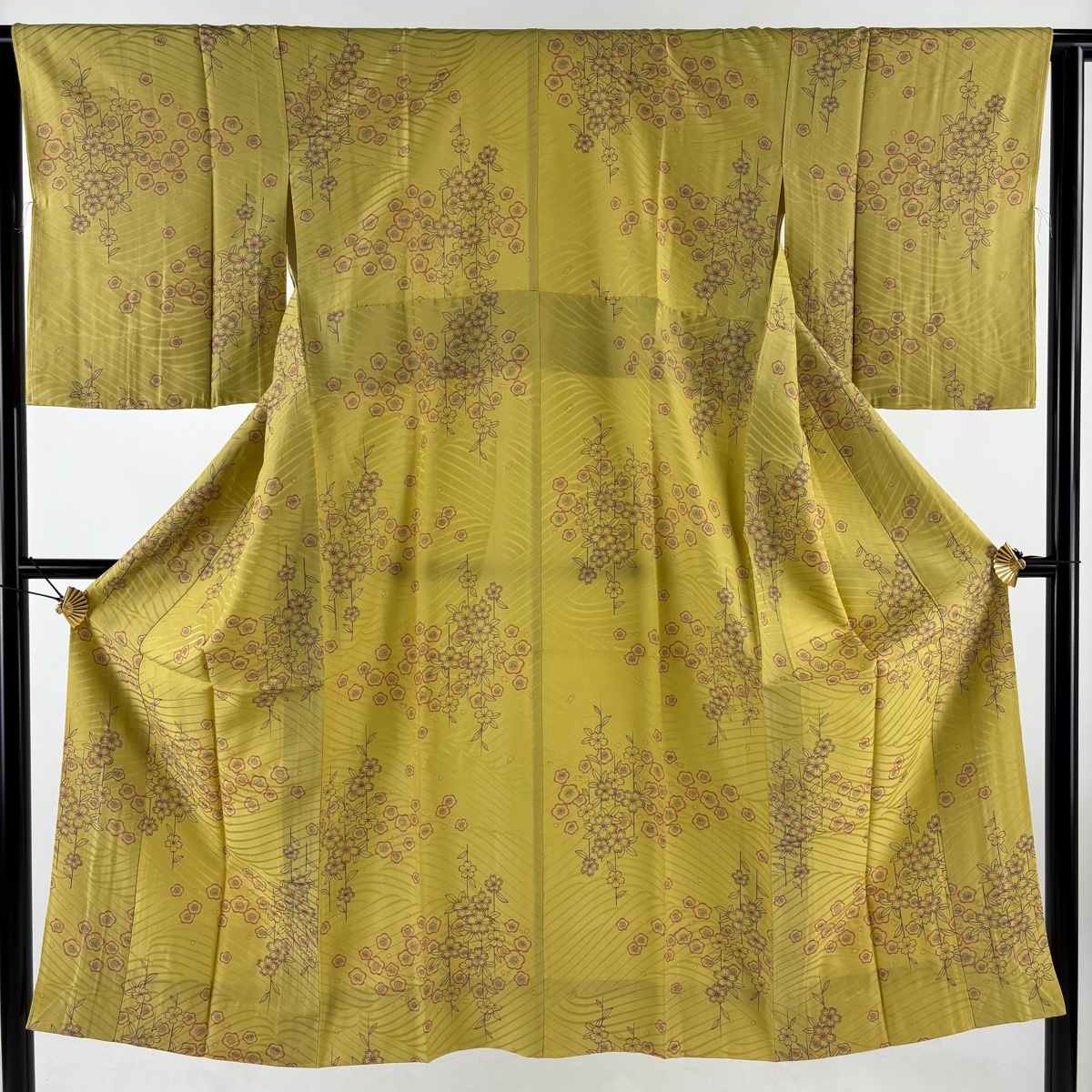 長襦袢 身丈126.5cm 裄丈63cm S 桜 梅 からし色 正絹 秀品 【中古】拍卖