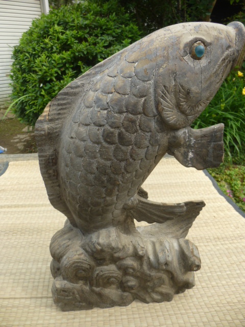 ■木彫り・鯉・彫刻・江戸忠助・長期保管品・アンティーク・コレクション・飾り拍卖