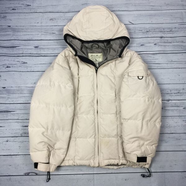 エディーバウアー★ダウンジャケット【レディースS/アイボリー】フルジップ/フーディ/調整ゴムコード/訳有り特価◆BA183-A冬拍卖