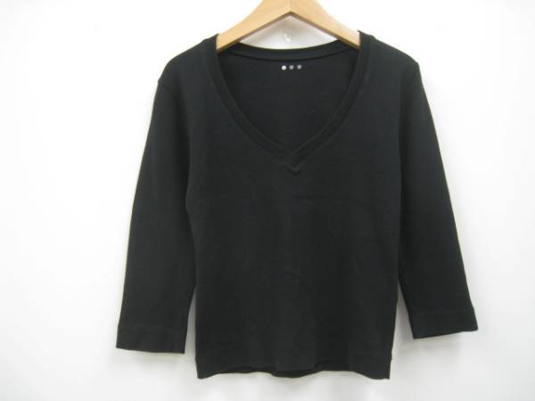 three dots スリードッツ レディース Vネックカットソー 七分袖 ブラック S 拍卖