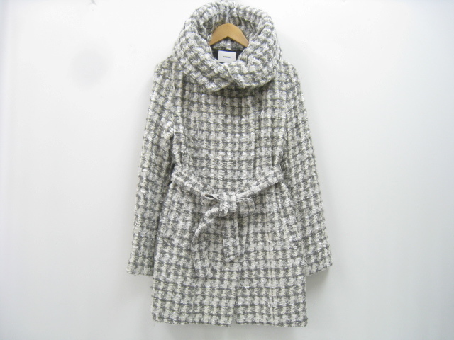 MURUA ムルーア ボリュームカラー ツイードコート ラメ糸入り ホワイト×グレー Mサイズ SIZE 2 拍卖