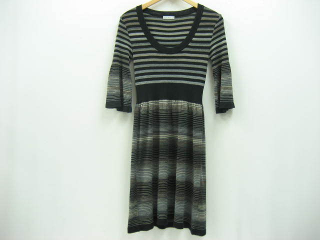 BEATRICE ベアトリス ボーダー ニット ワンピース 七分袖 黒×グレー ブラック サイズ38 拍卖