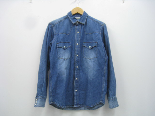 GU ジーユー ウエスタン ダンガリー デニムシャツ ブリーチ インディゴブルー サイズS 拍卖