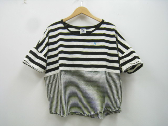 arnold palmer アーノルドパーマー ビッグシルエット ボーダー 半袖Tシャツ カットソー 刺繍 黒×白 ブラック×オフホワイト サイズ2拍卖