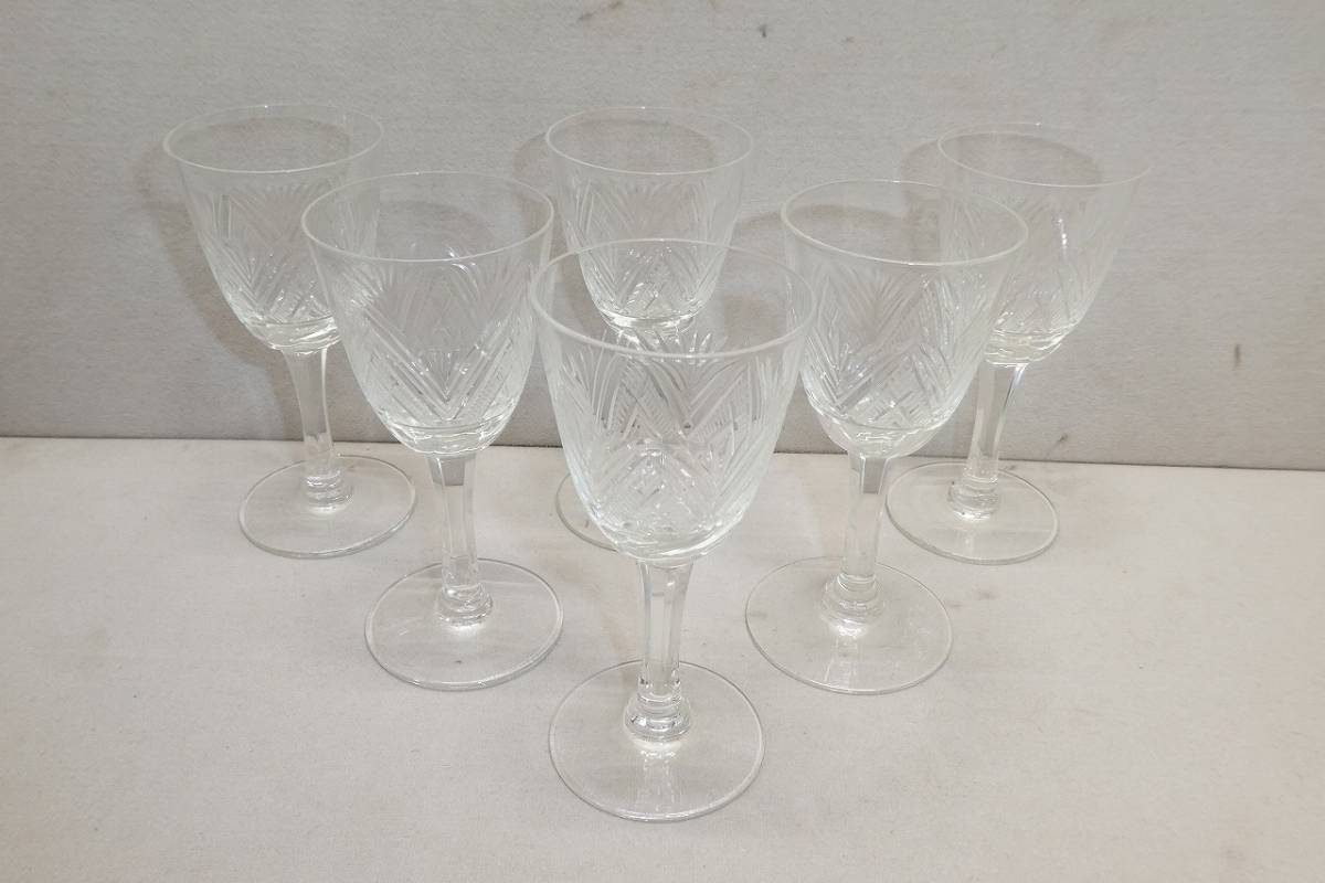 ★カットガラス リキュールグラス 5客 シェリーグラス 小さな ワイングラス 硝子 レトロ 気泡入り 食前酒 ★拍卖