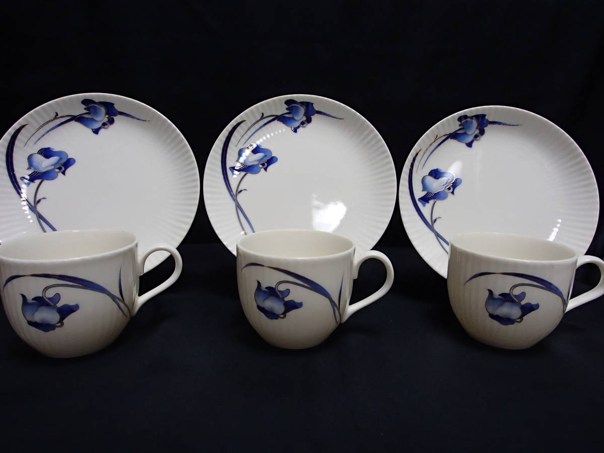 【コーヒーC&S】(3客)【シィティーギャラリー】(青紫の蘭)未使用・箱なし・美品拍卖