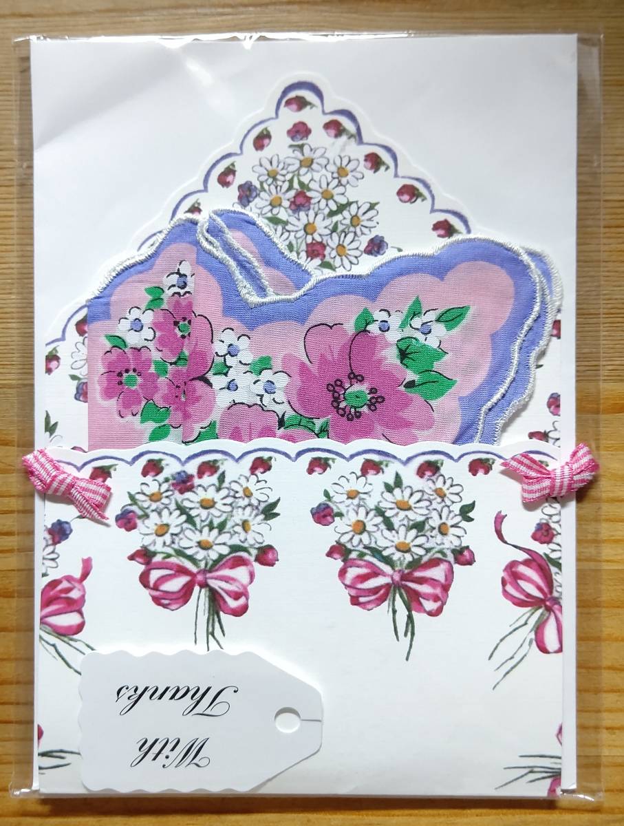 パフ株式会社 メッセージハンカチ 綿100% ピンク×紫系 + 封筒 ひとこと メッセージ を添えて贈る メッセージカード 拍卖