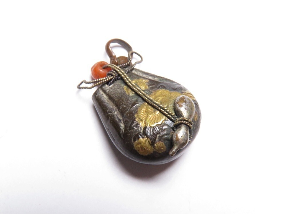 【10290】刀装具 小物 明治期 銅製 巾着 金具(初品・買取品)拍卖