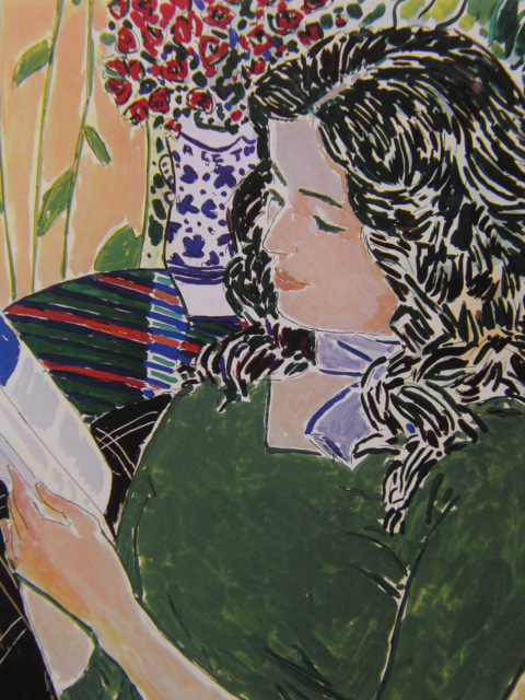 坂口紀良、【プチローズと読書】、希少な大判額装用画集より、美品、日本人画家、新品額装付、送料込み拍卖