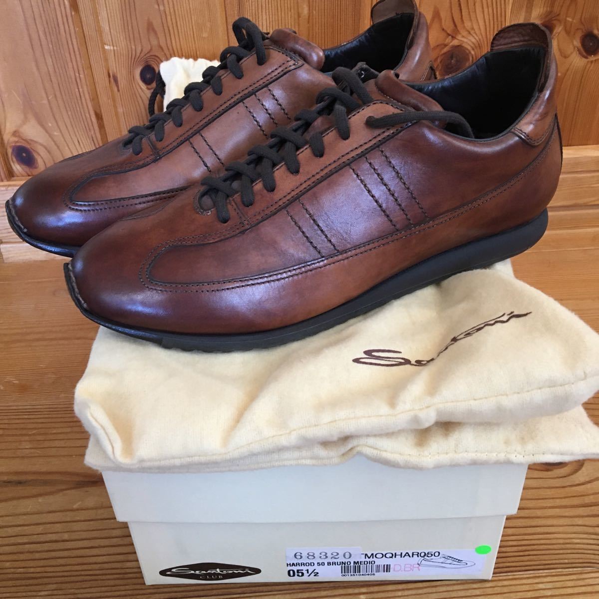 サントーニ santoni レザースニーカー アンティーク加工 ダークブラウン系 5-1/2拍卖
