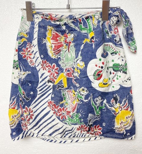 90's ダナキャラン ニューヨーク DKNY リネン 総柄 ミニ巻きスカート (P) 90年代 旧タグ オールド Ladys拍卖