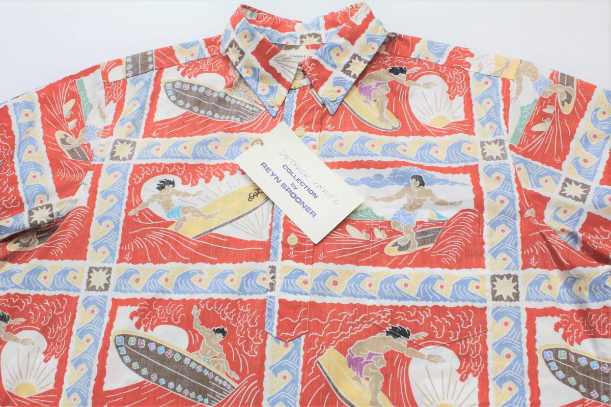 RSS09レインスプーナーLコットン 波 サーフィン ハワイ製 プルオーバー ボタンダウン アロハシャツREYN SPOONERハワイアンシャツ 拍卖