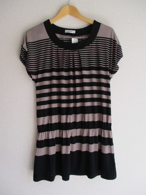 未使用 L ボーダー薄手 チュニック モカ拍卖