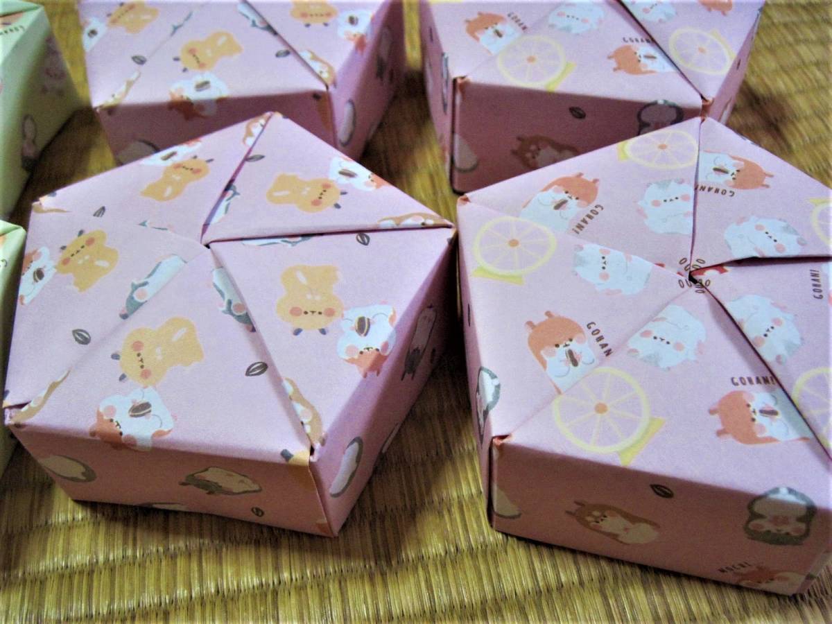 雑貨■五角箱 ハムスター柄 2柄 セット かわいい ふわふわ もこもこ 丸い ペット グリーン ピンク No.021 手工芸 折り紙 小物入れ拍卖
