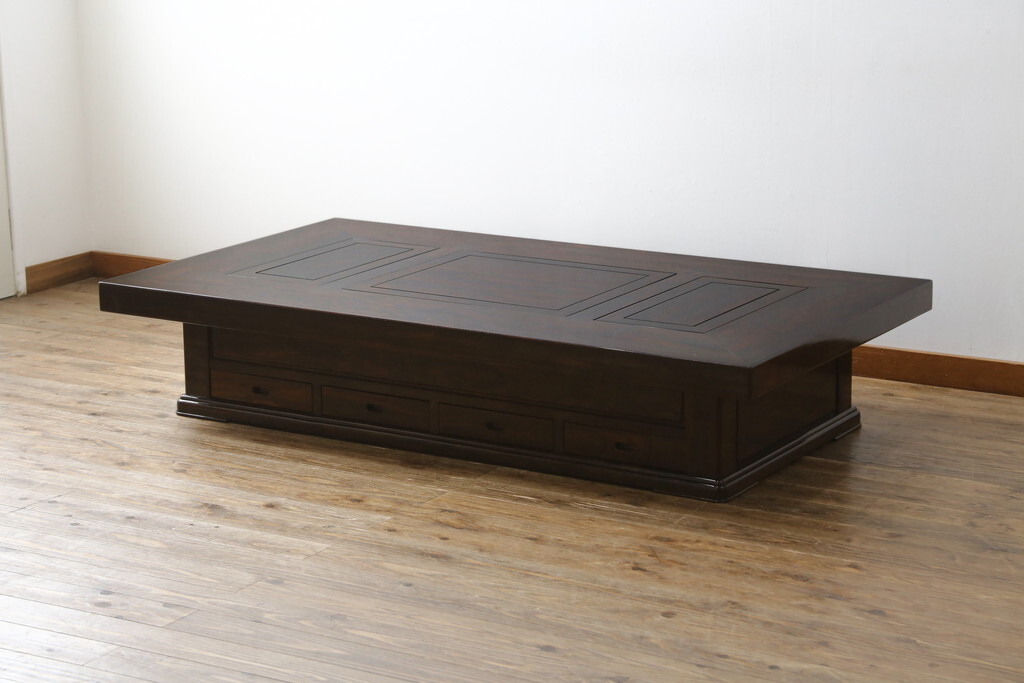 R-077159 中古 最高級 シャム柿(ジリコテ)材 無垢材 大振りな囲炉裏テーブル(長火鉢、関西火鉢、木製火鉢、座卓、ローテーブル)拍卖