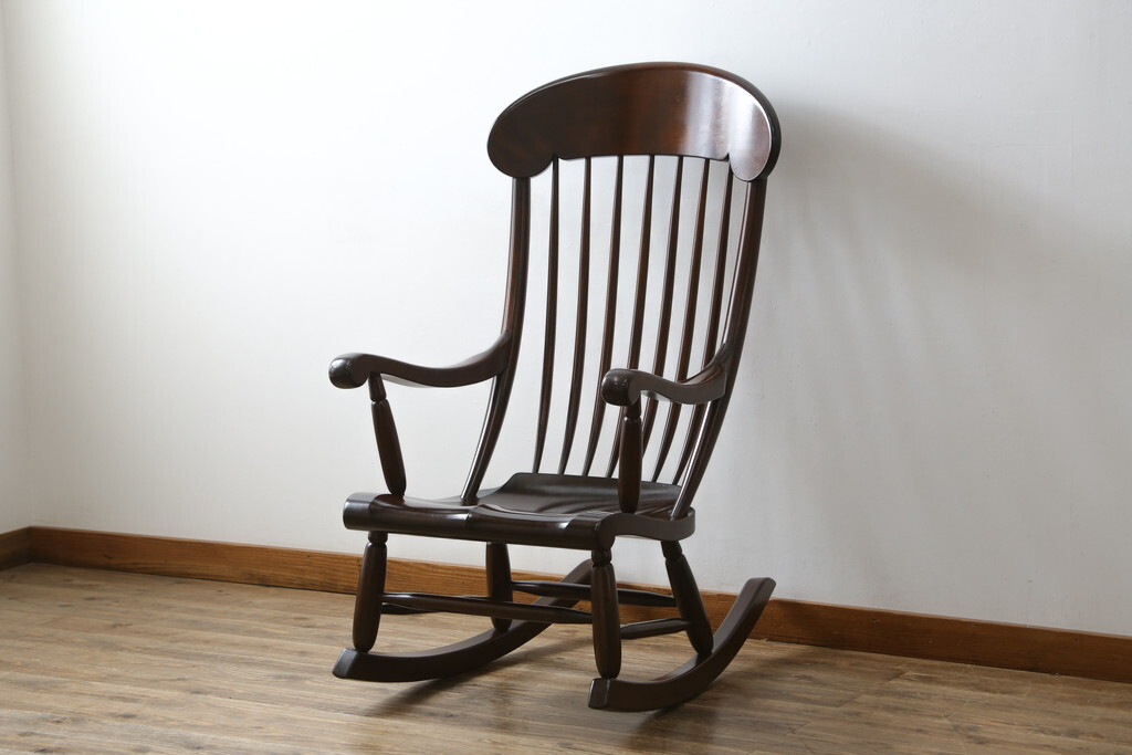 R-080812 中古 美品 希少な廃盤品 松本民芸家具 くつろぎのひとときを堪能できるG型ロッキングチェア(椅子、イス、板座、アームチェア)拍卖