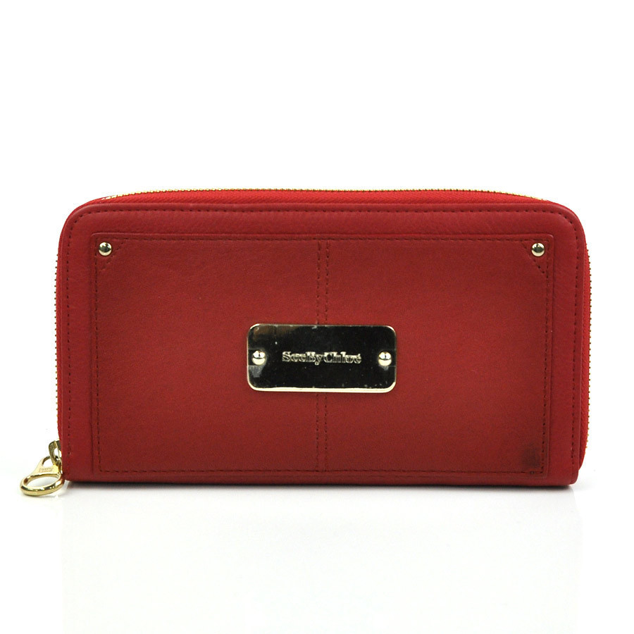 $ 美品 $ レア!◆ SEE BY CHLOE ◆ シーバイクロエ ◆ ラウンドファスナー 長財布◆ ロゴプレート付き レザー製◆ 赤 レッド系◆ 送料無料拍卖