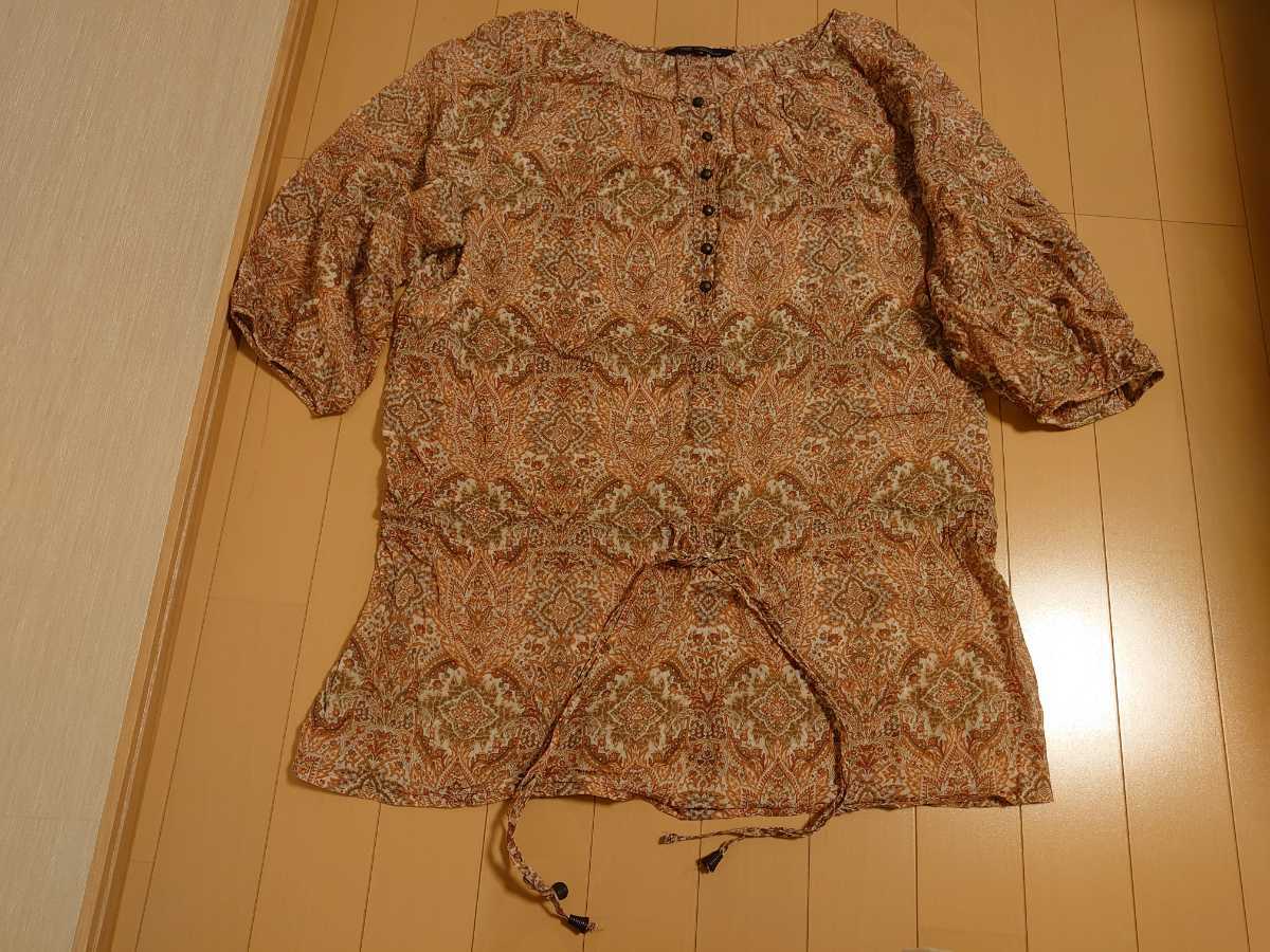 23区vingt-trois エスニックチュニックカットソー 40大きいサイズ オレンジ 肩幅ラグラン脇下105丈78センチ 美品拍卖