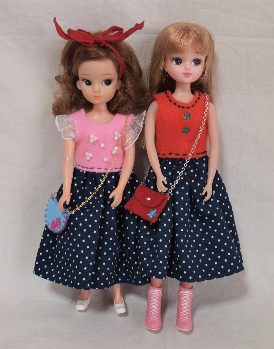 リカちゃん人形ハンドメイドお洋服セット初代-4代目ドレス/水玉ワンピース/バッグ/アウトフィット/双子コーデ/昭和レトロ/ブライス/ドール拍卖