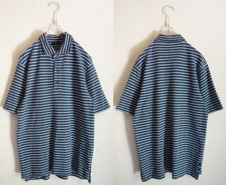 45rpm インディゴボーダー 鹿の子ポロシャツ☆サイズ4 日本製 定価19440円(税込)拍卖