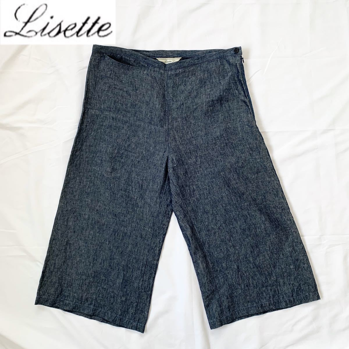 LISETTE リゼッタ ヨーロピアンリネン インディゴガウチョパンツ 38 / 日本製 リネン100% ワイドパンツ 春夏 ゆったり拍卖