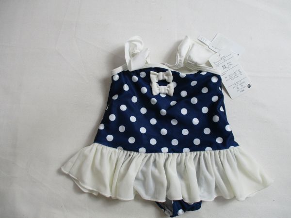 ZV723【mariarjue】マリアージュ 新品 ドット模様 水着 スイムウエアー ワンピース 女児 白・青 80拍卖