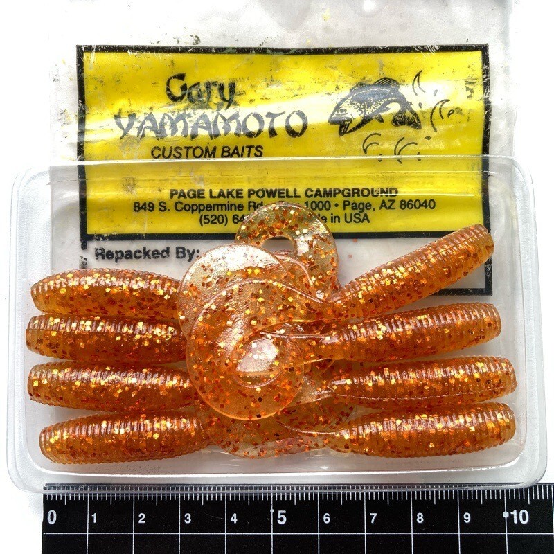 812273 ゲーリーヤマモト 4インチ シングルテールグラブ 8本 GARY YAMAMOTO #182 アンバーハニー/コパーフレーク拍卖