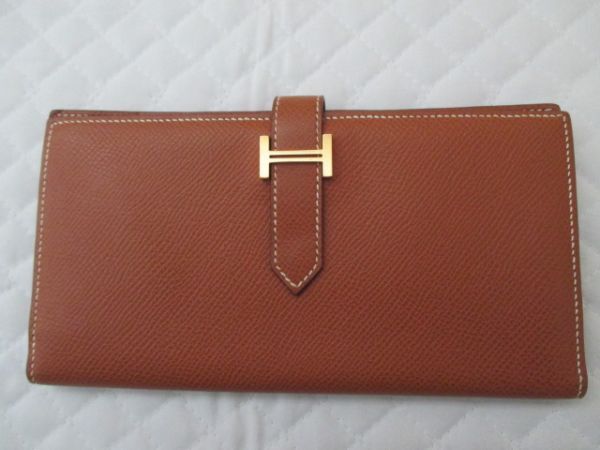L2701【HERMES/エルメス】ベアンスフレ/長財布/2つ折り/茶・ブラウン系/リザード/ゴールド金具/メンズ/レディース/USED拍卖