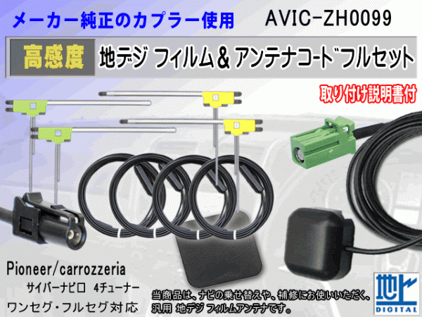 AVIC-ZH0099 カロッツェリア HF201コード 4本 L型 フィルム アンテナ 4枚 GPSアンテナ 1個 アースプレート 1枚 フルセグ 地デジ RG14拍卖