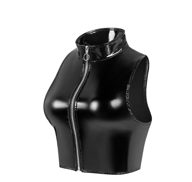 YT0619  レディースシャツブラウス☆  可愛い  大人sexy   合皮 ☆ 美品  袖なし拍卖