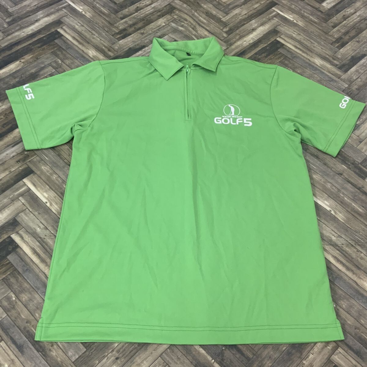 QS1294 実物 GOLF5 半袖シャツ ハーフジップ 仕事着 グリーン メンズL拍卖