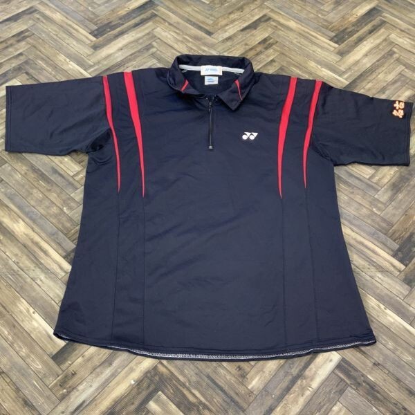 QS871 実物 名古屋南 YONEX ヨネックス 半袖シャツ ハーフジップ スポーツウェアブラック メンズL拍卖