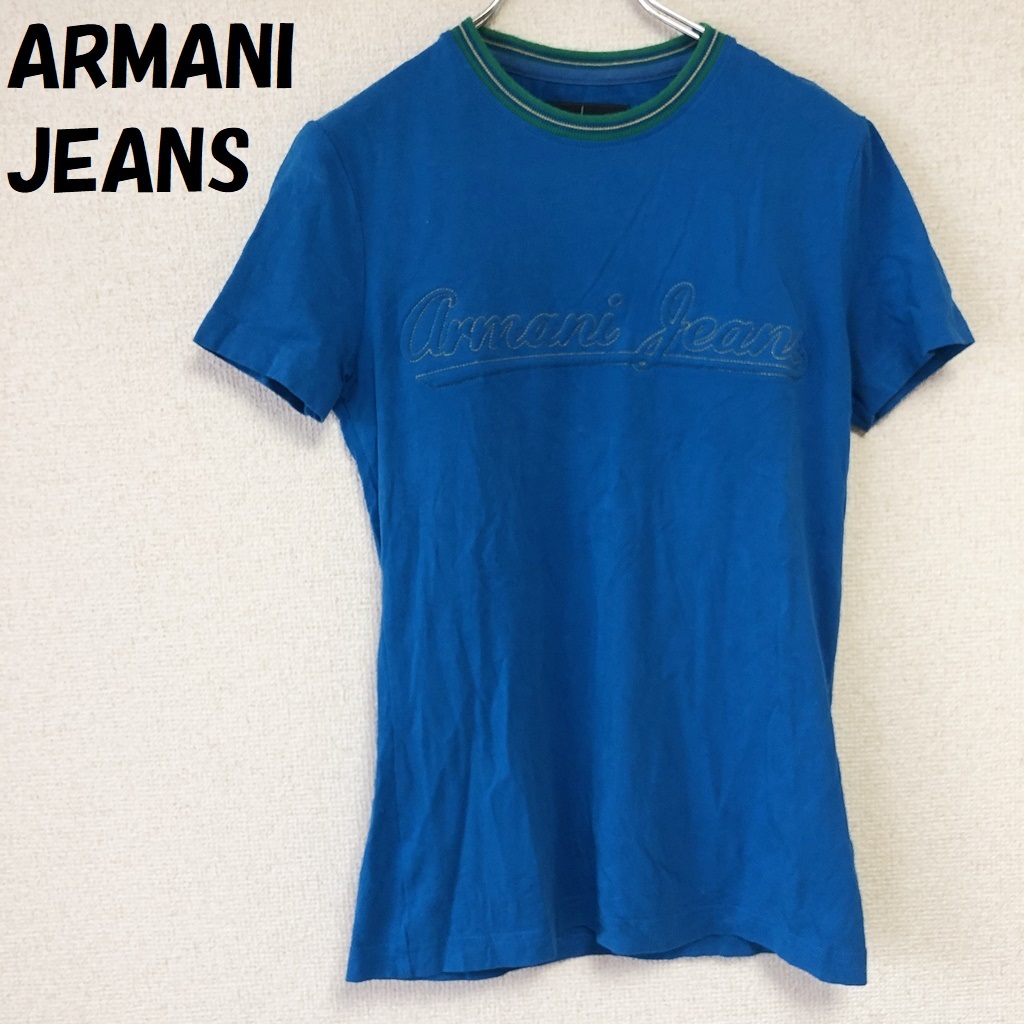 【人気】AJ ARMANI JEANS/アルマーニ ジーンズ ロゴ 半袖Tシャツ ブルー系 USサイズXXS レディース/4864拍卖