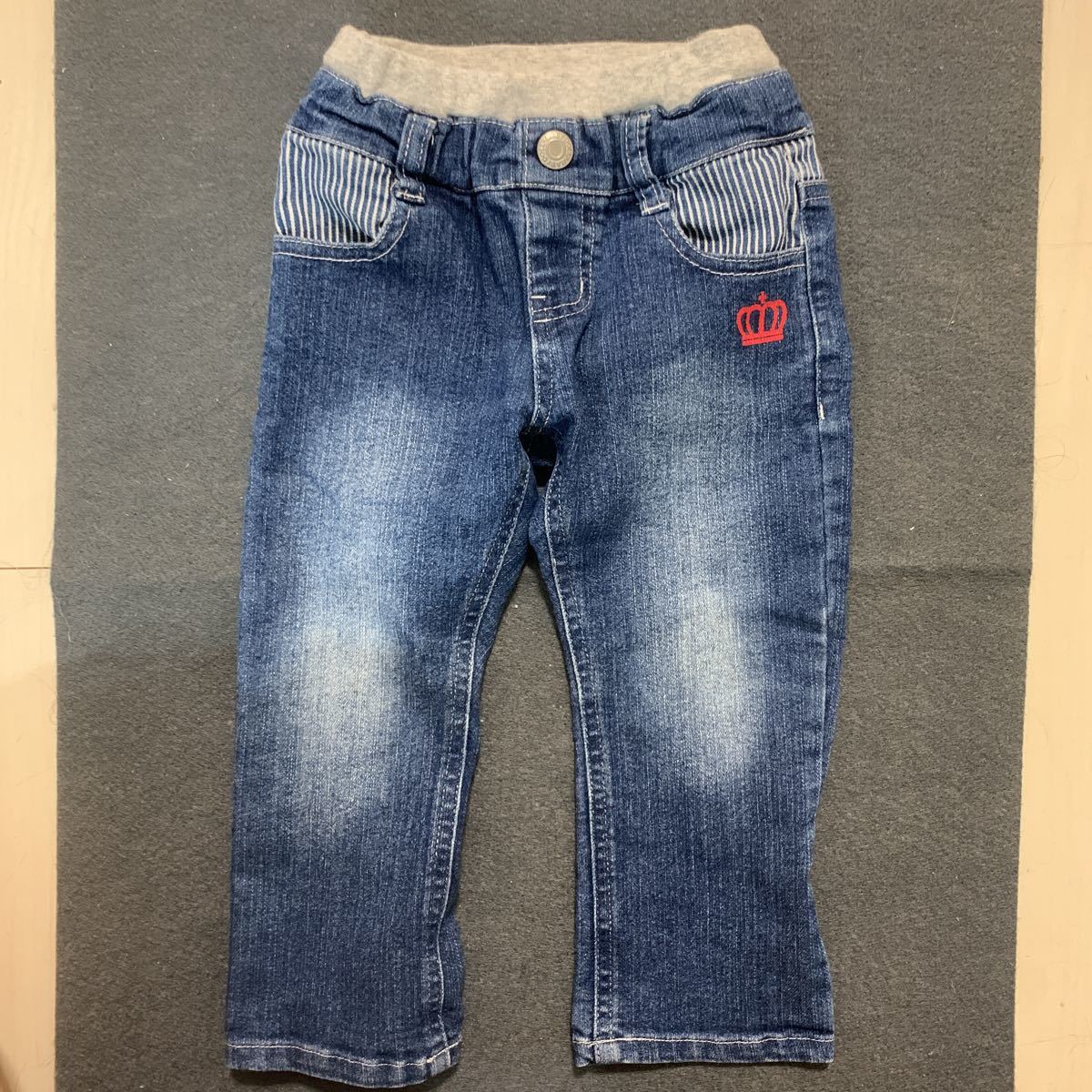 ◯ 古着 BABY DOLL ベビードール ワッペン デニムパンツ 90cm (TORA) ボトムス ズボン ジーンズ ネイビー 紺色 男の子 女の子 KIDS キッズ拍卖