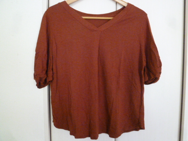 OZOC/オゾック○くすんだオレンジ系~茶系Vネッククロスリボン袖デザインふんわりカットソー38/シンプル半袖○T611拍卖