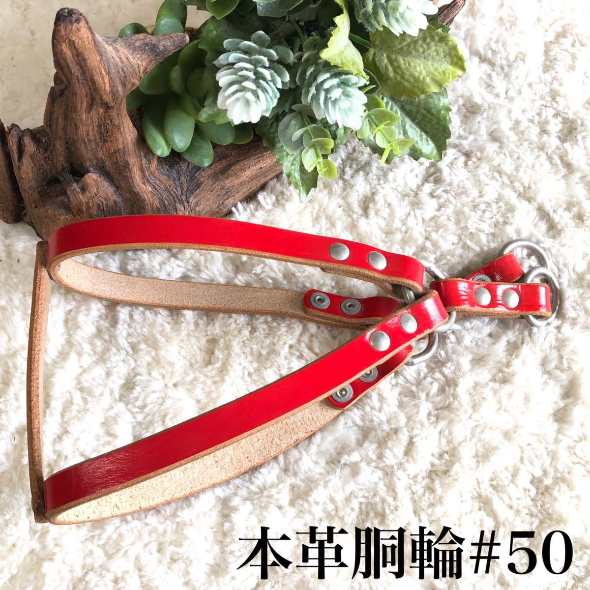 ★同梱お得★本革胴輪・中型犬#50・レッド♪拍卖