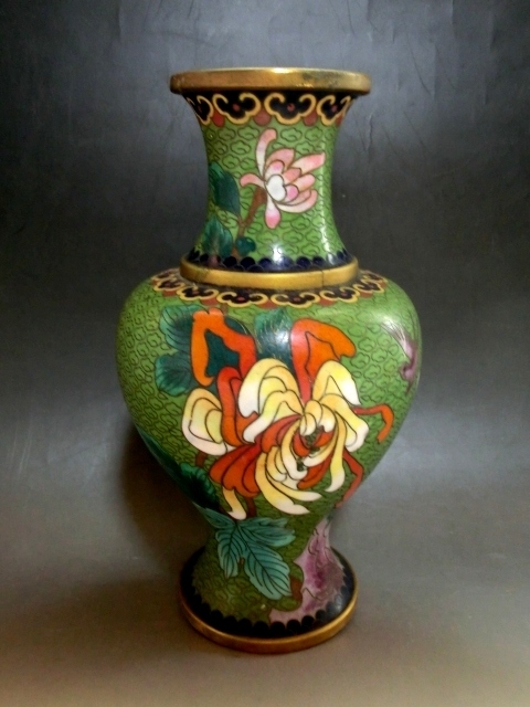 花瓶■古七宝 中国美術 花器 花鳥紋 緑 花器 花生け 古玩 唐物 中国 古美術 時代物 骨董品■ 拍卖